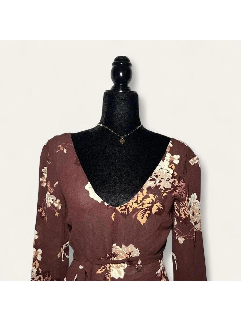 Aritzia Little Moon Cordata Dress Bronze Blush Birch Brown Floral - Picture 3 of 4